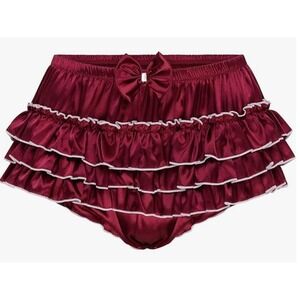 Satini Burgundy Satin Ruffle Bloomers Bow Accent Frilly Panties Small NEW